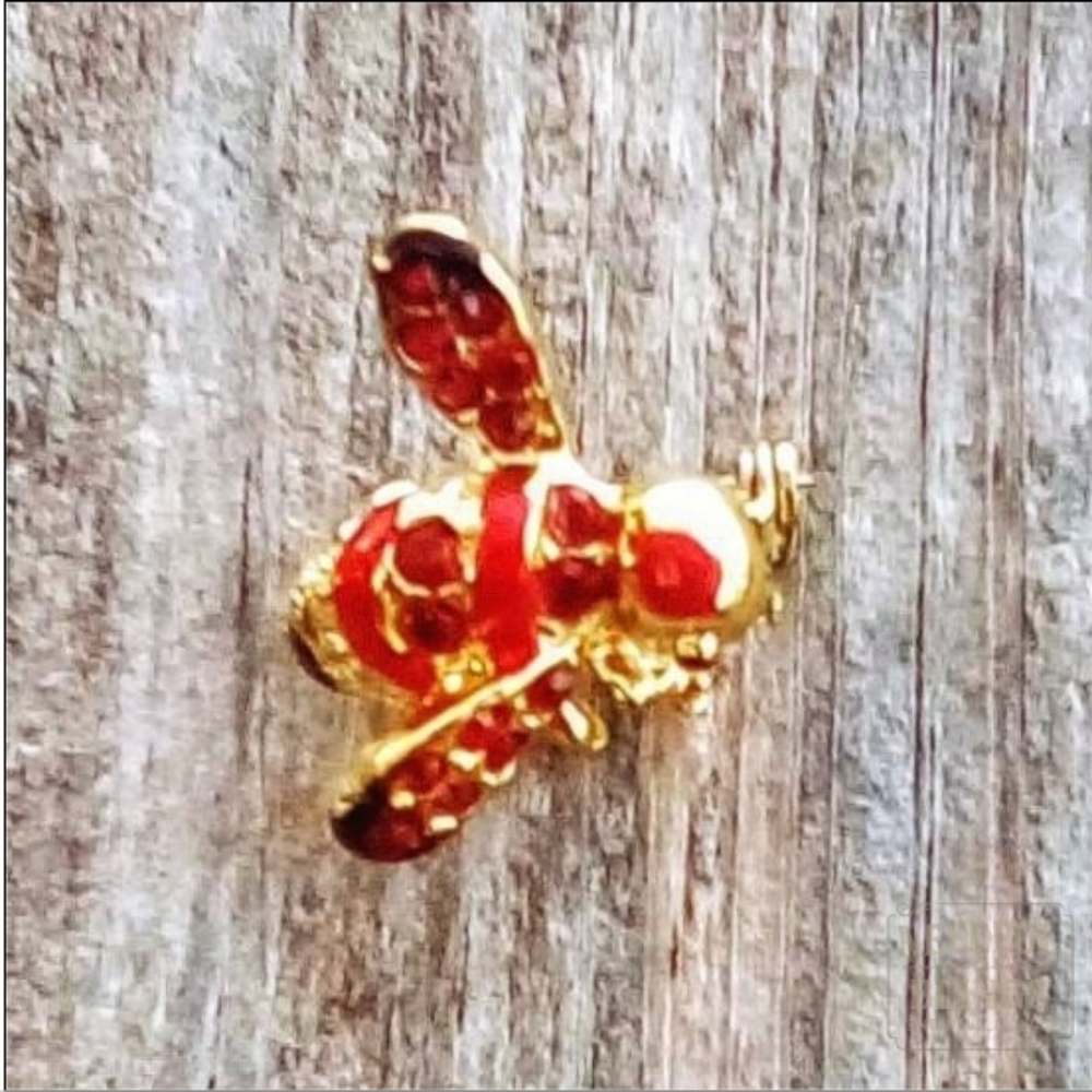 Vintage Red Enamel Bee Brooch Gold Rhinestone Insect Pin | Bundle Deal Available - Picture 5 of 7